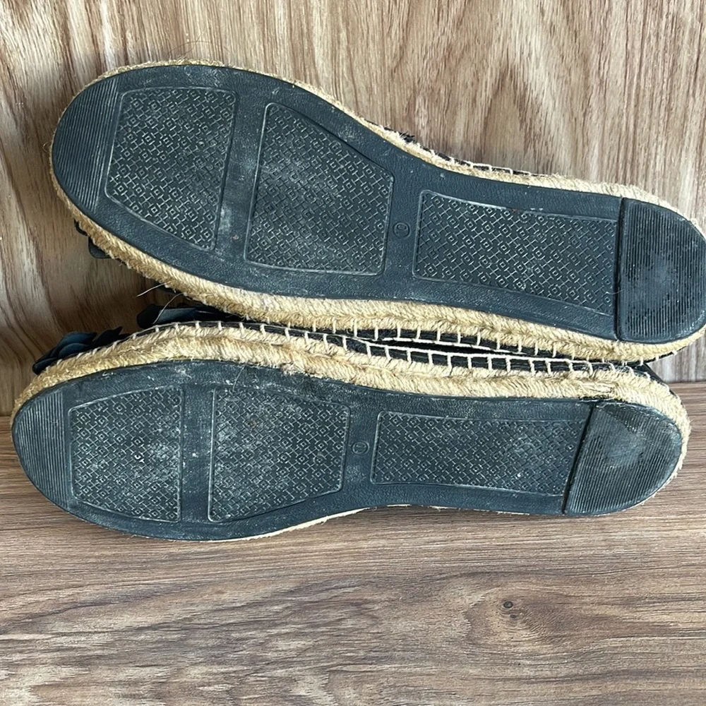 Tory Burch Blossom Leather Espadrille Black Flower Slip On Shoe Women’s Size 10